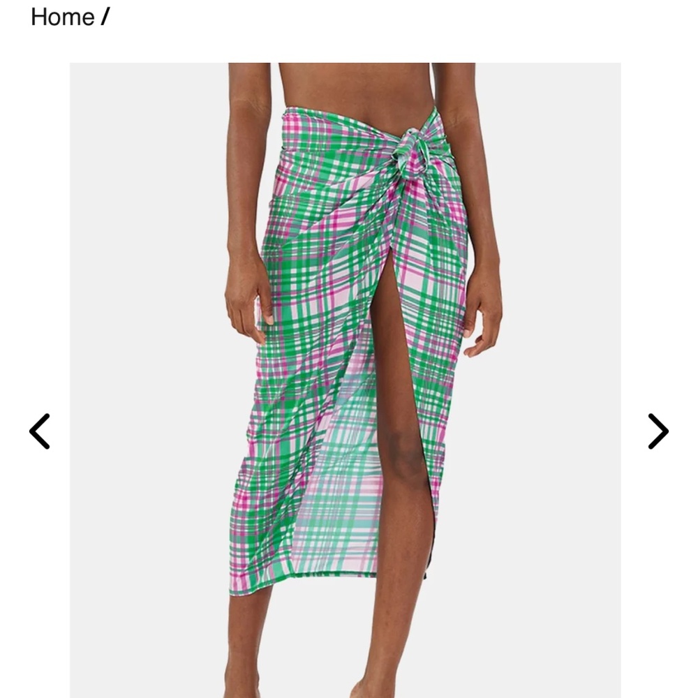 Plush Green & Pink Plaid Sarong Skirt / Coverup - NWT